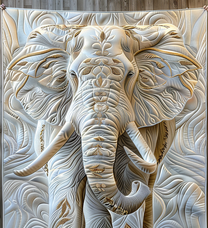 Quiltet pledd - Hvit elefant i relieff