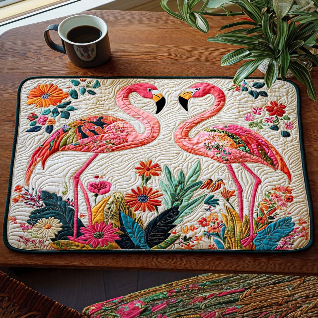 Bordbrikke - Flamingoer blant blomster