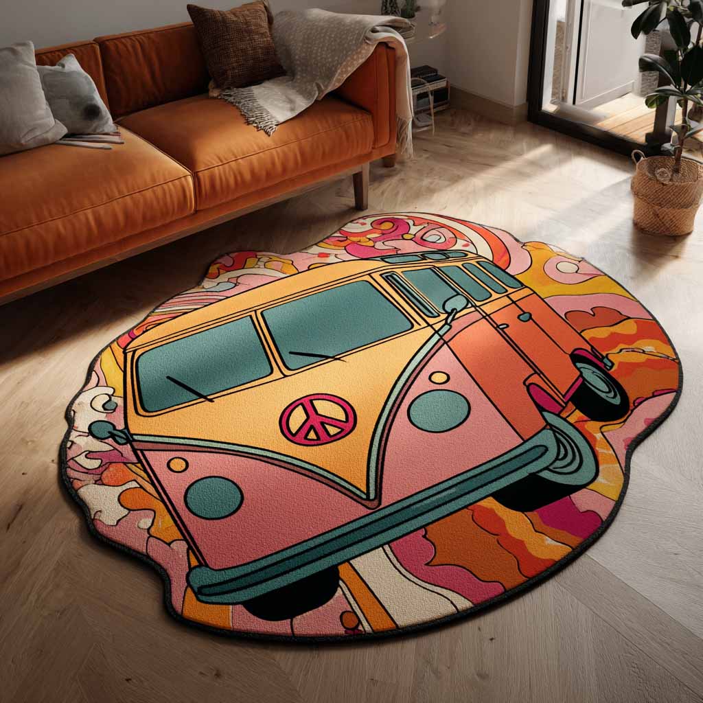 Formteppe - Hippiebuss på blomstertur