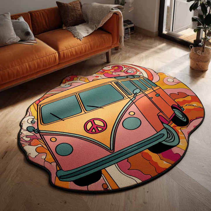 Formteppe - Hippiebuss på blomstertur