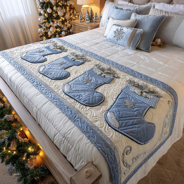 Sengeløper - Blå julestrømper i frost