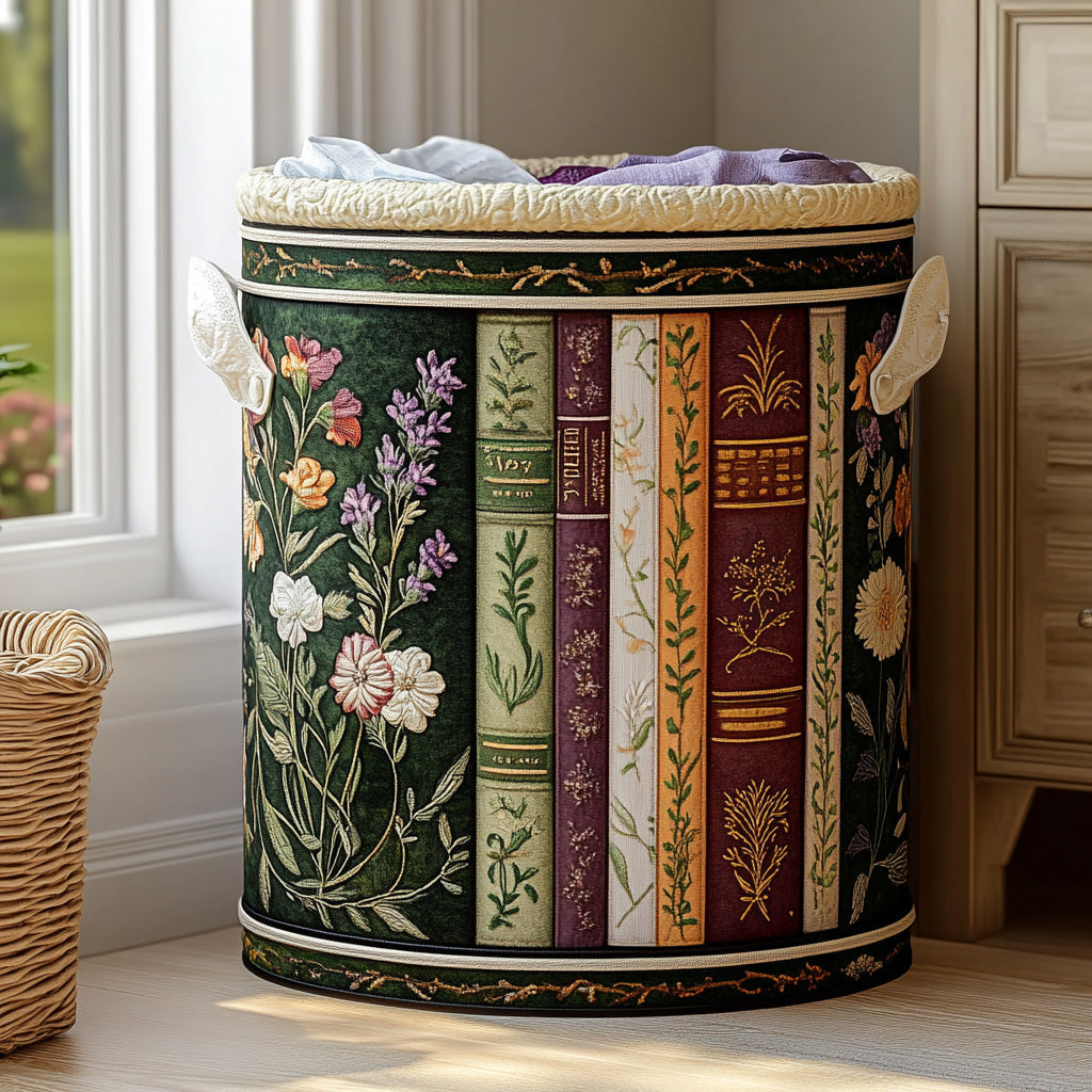 Mørk Bokhylle med Blomster Vaskekurv