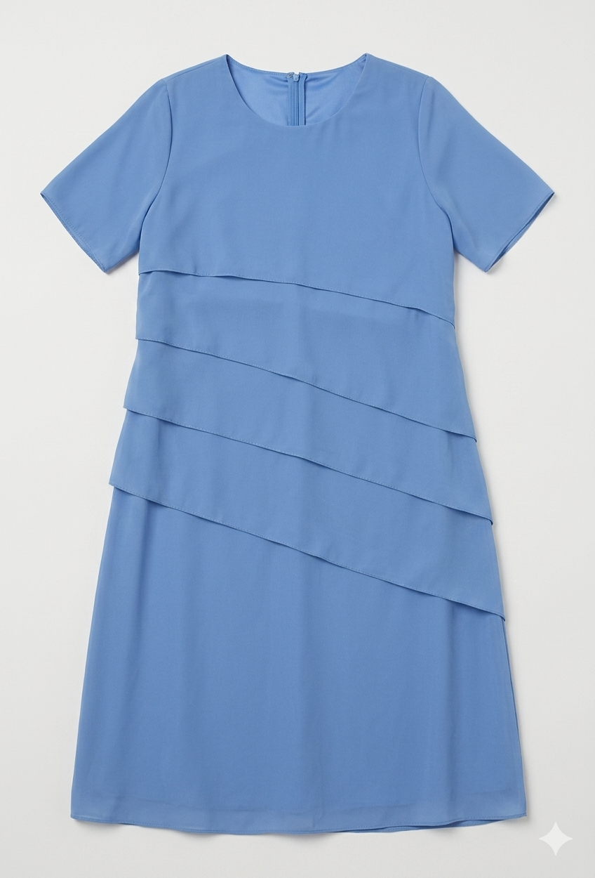 Knelang chiffonkjole for dame med korte ermer og lagdelt front – elegant kjole
