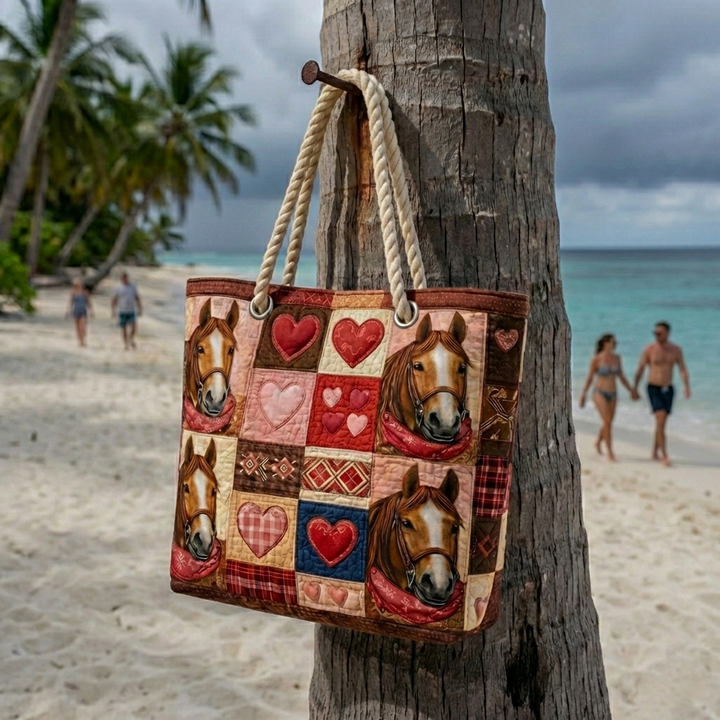 Strandveske - Hester og hjerter i patchwork