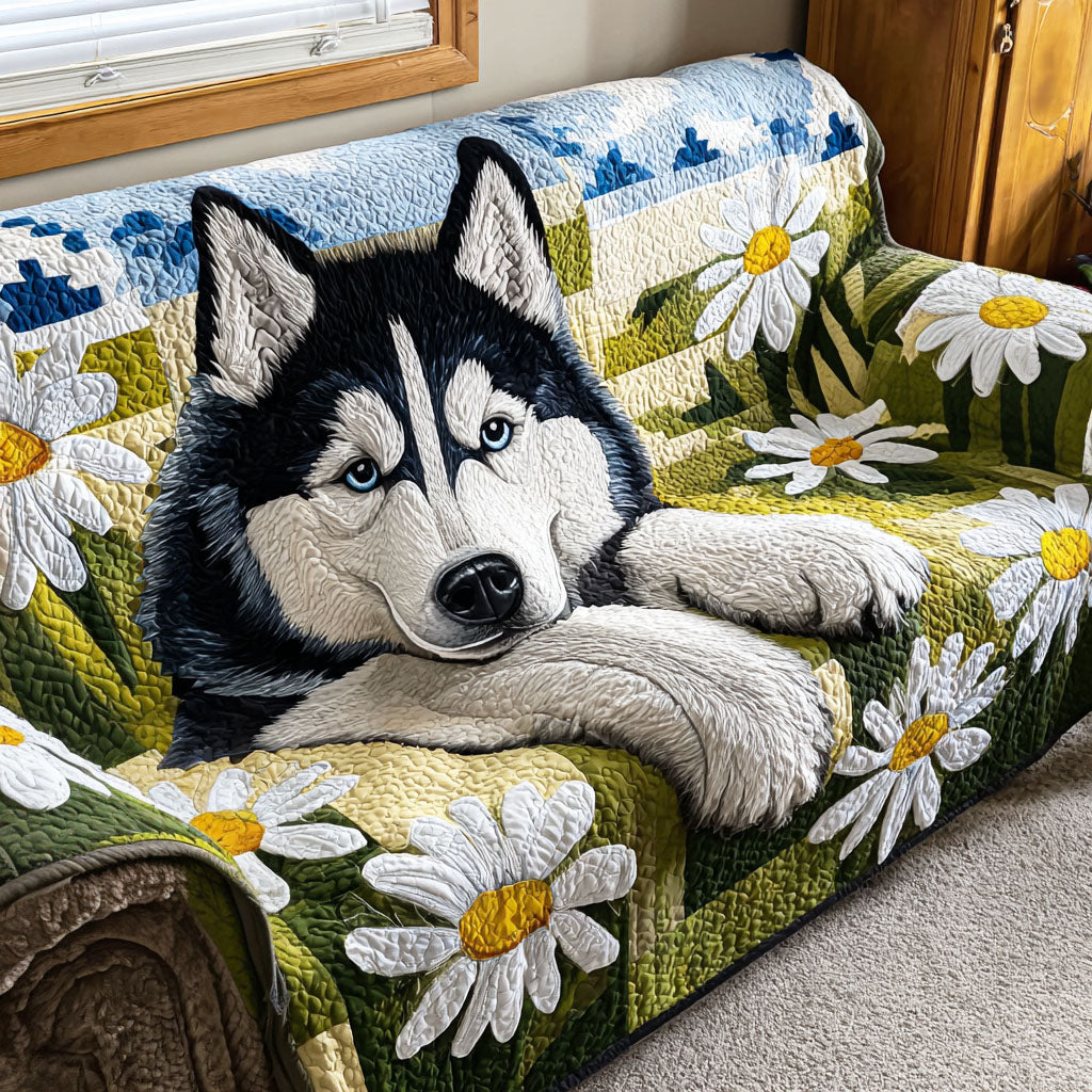 Sofatrekk - Husky blant margeritter