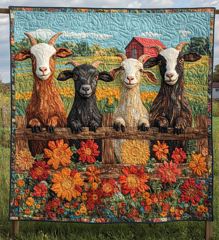 Quiltet pledd - Geiter på blomstereng