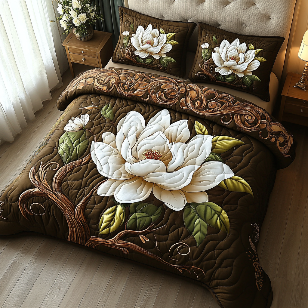 Sengesett 3 deler - Hvit magnolia