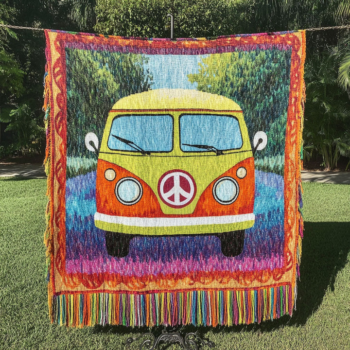 Vevd pledd - Groovy hippiebuss i sterke farger