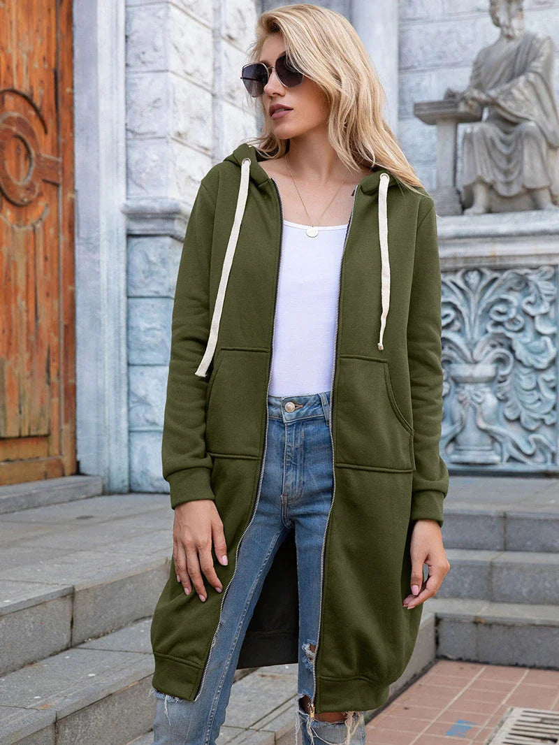 Lang sweatshirt med glidelås og lommer for dame – avslappet streetwear