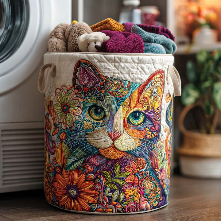 Fargerik Katt med Blomster Vaskekurv