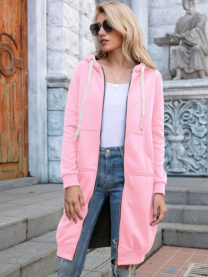 Lang sweatshirt med glidelås og lommer for dame – avslappet streetwear