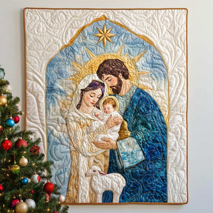 Veggteppe - Den hellige familie ved juletreet
