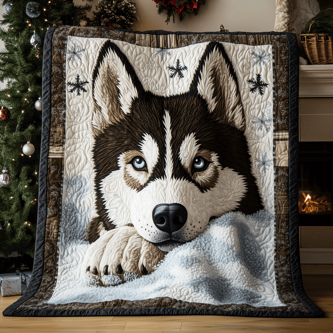 Quiltet pledd - Husky i snøen