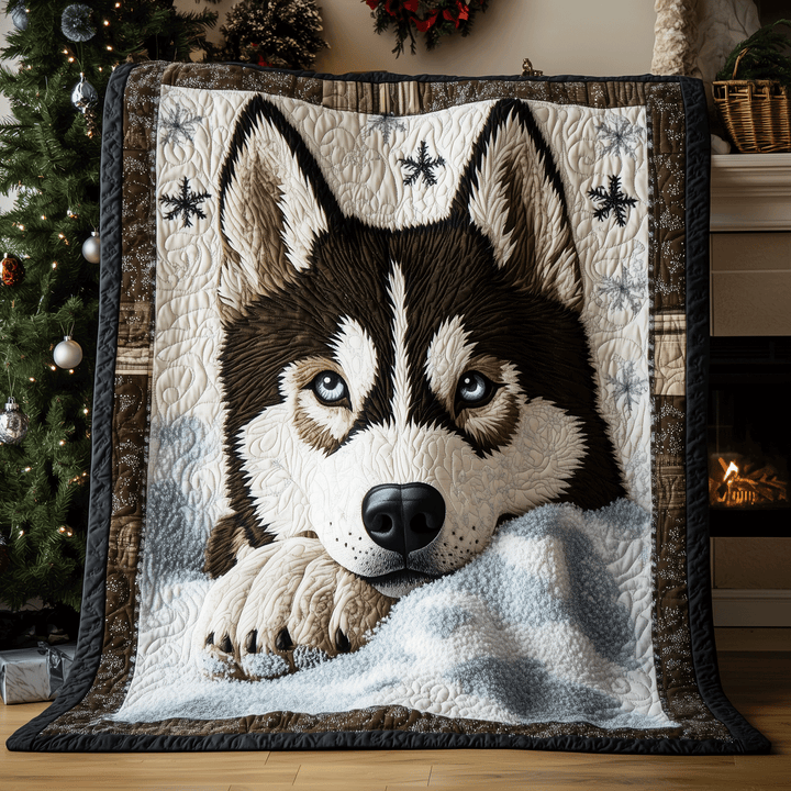 Quiltet pledd - Husky i snøen