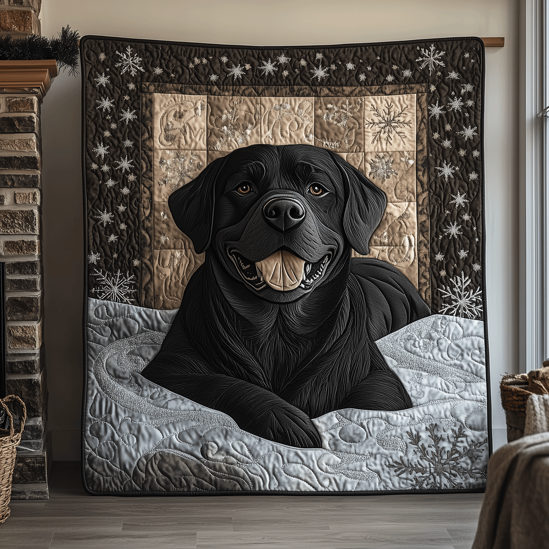 Quiltet pledd - Svart labrador under stjerner