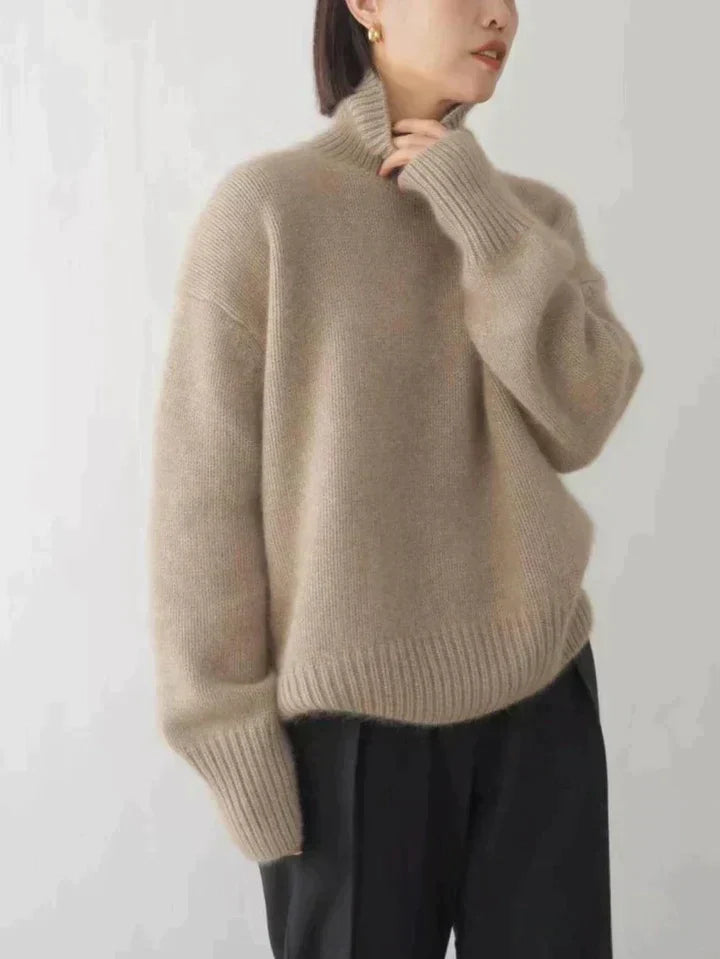 Elegant rullekragegenser for dame i finstrikk – tidløs basisgenser i beige, grå og kaki