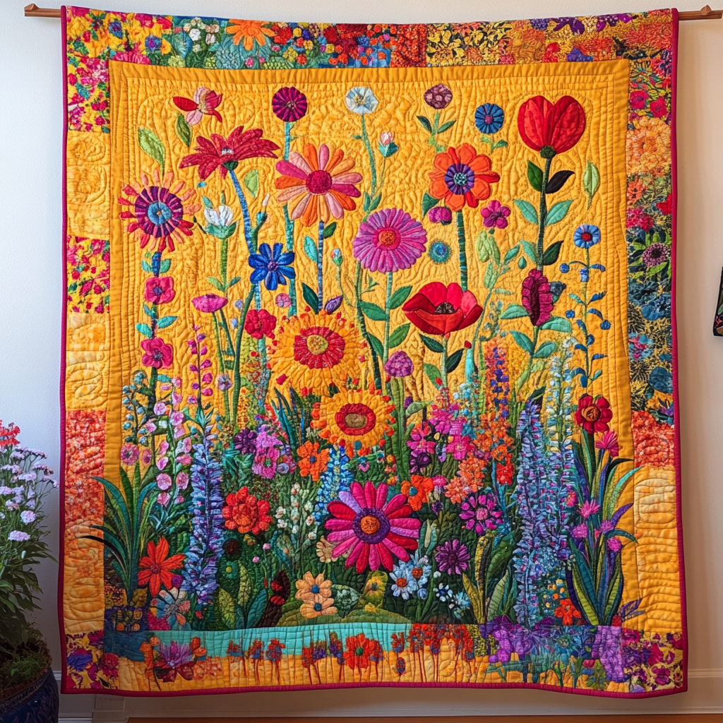 Quiltet pledd - Lysende blomstereng