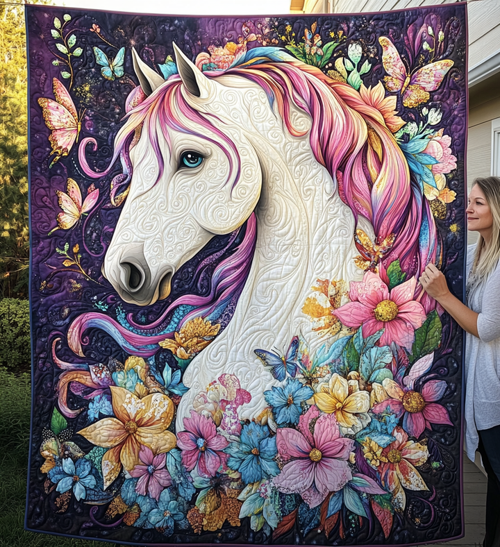 Veggteppe - Hest pyntet med blomster