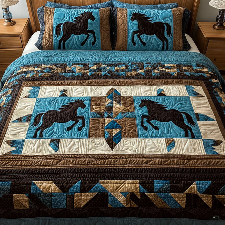Sengesett 3 deler - Hester i midnattsblå patchwork