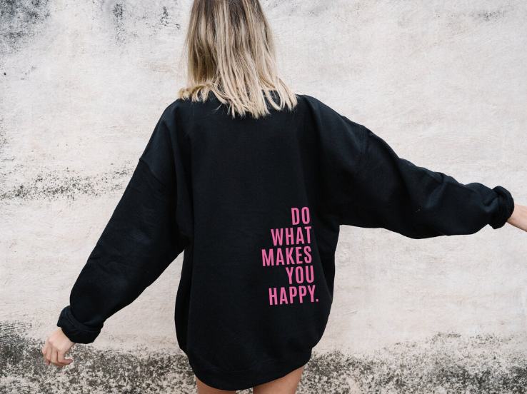 Hettegenser med bokstavtrykk for dame – avslappet hoodie i rosa, blå og svart