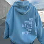 Hettegenser med bokstavtrykk for dame – avslappet hoodie i rosa, blå og svart