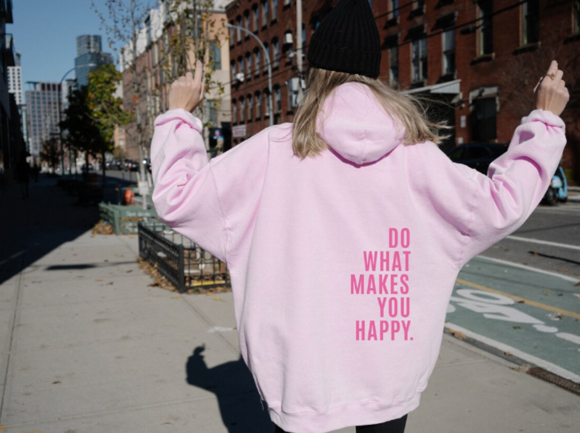 Hettegenser med bokstavtrykk for dame – avslappet hoodie i rosa, blå og svart