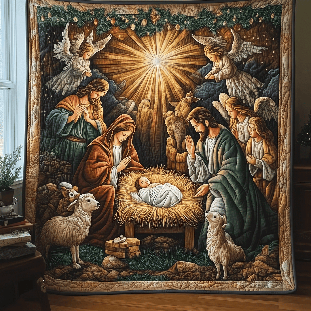 Quiltet pledd - Julekrybben i den hellige natt