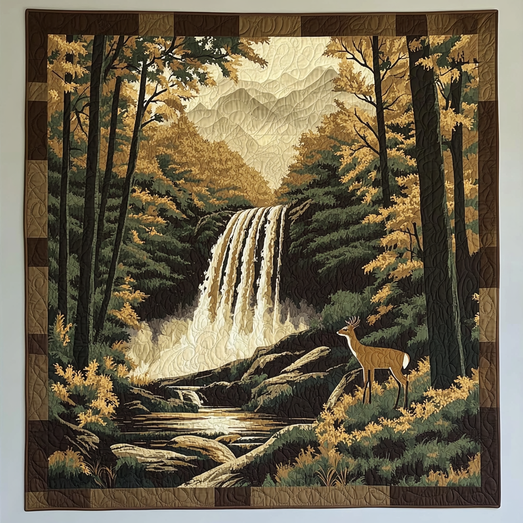 Veggteppe - Skogsfoss med hjort