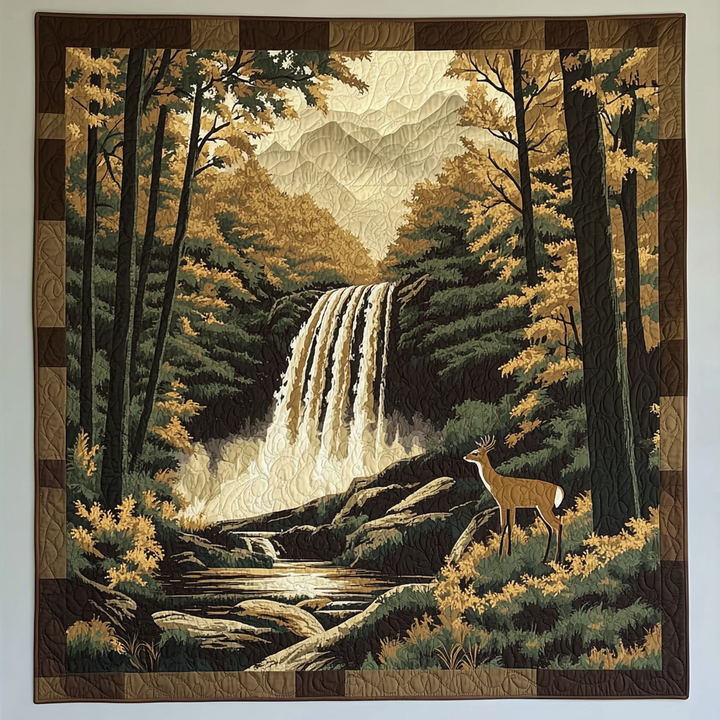 Veggteppe - Skogsfoss med hjort