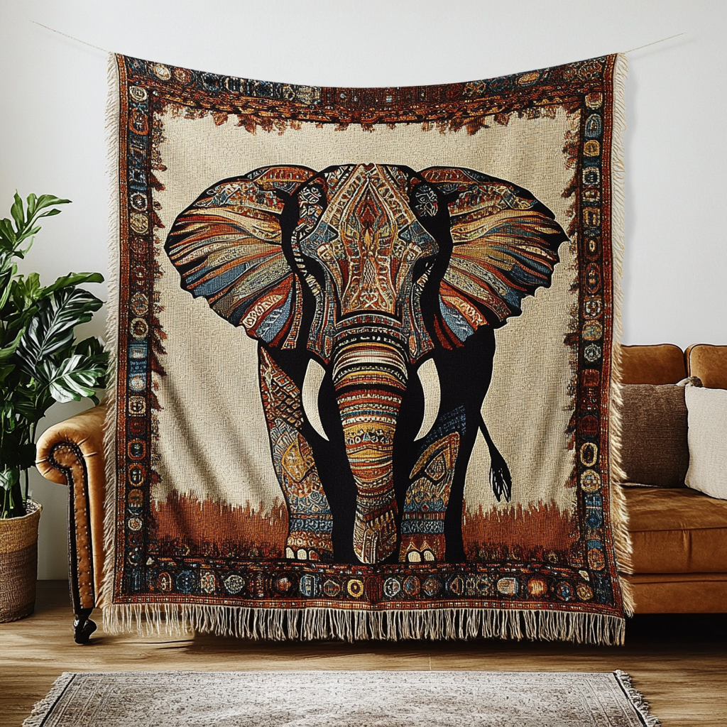 Vevd pledd - Elefant i relieff