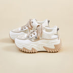 Plattform sneakers med tykk vulkanisert såle for dame – beige og grå
