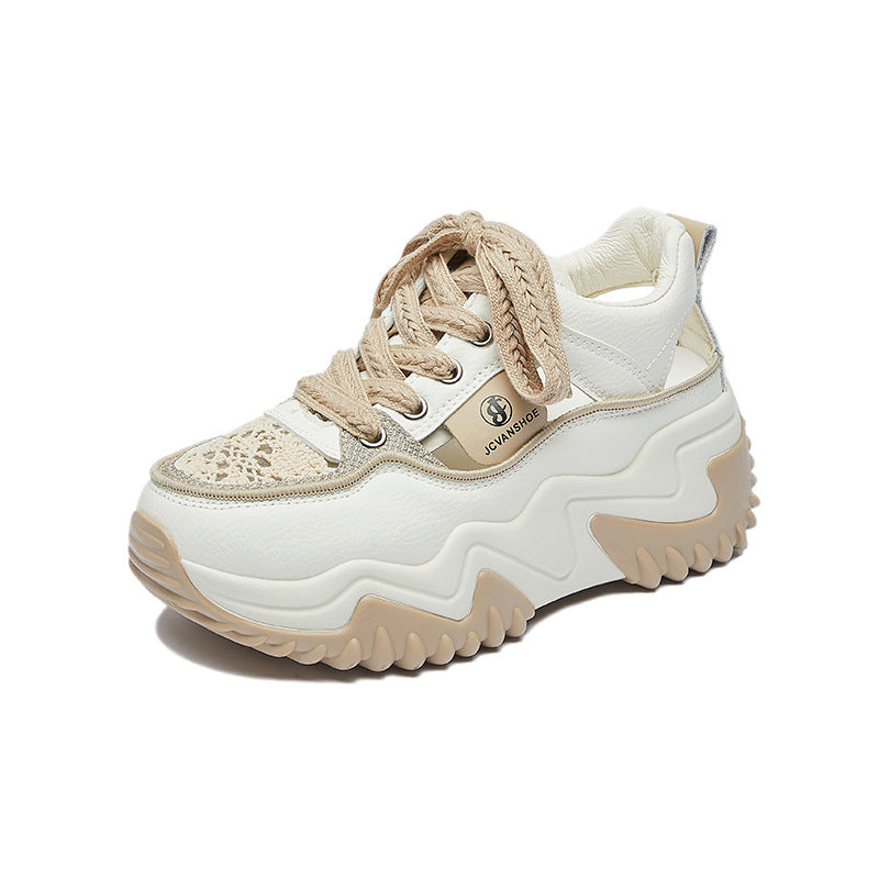 Plattform sneakers med tykk vulkanisert såle for dame – beige og grå