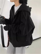 Oversized hettejakke med glidelås og lommer for dame – løs collegejakke