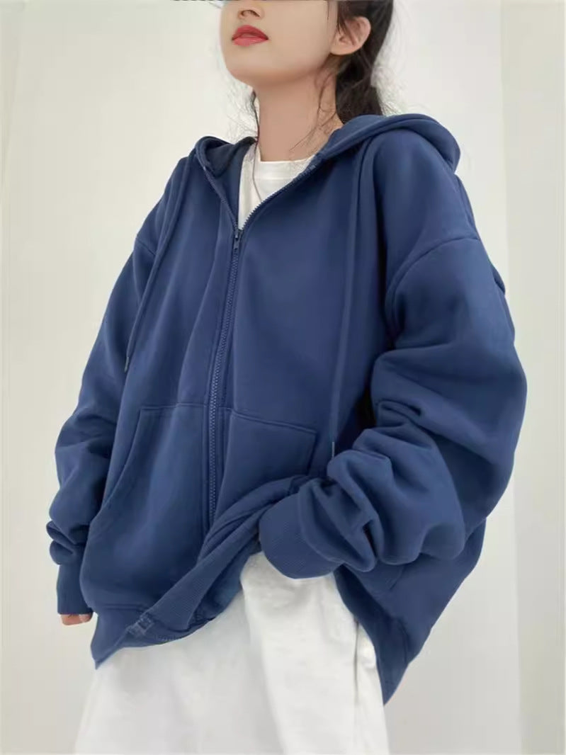 Oversized hettejakke med glidelås og lommer for dame – løs collegejakke