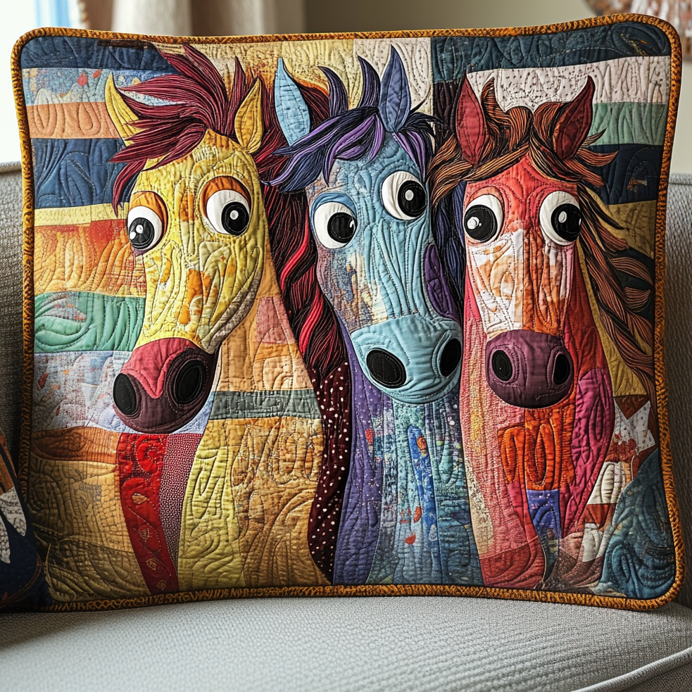 Putetrekk - Fargerike hester i patchwork