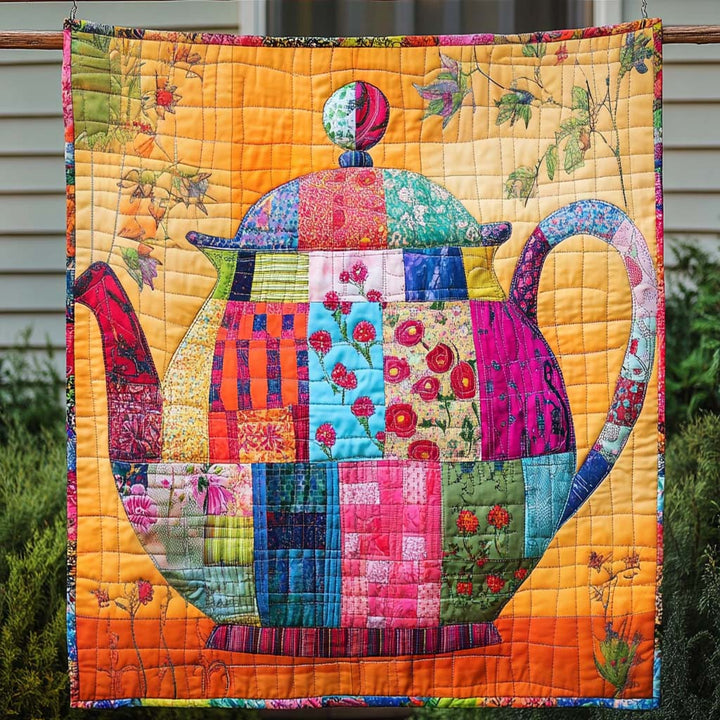 Veggteppe - Tekanne i patchwork
