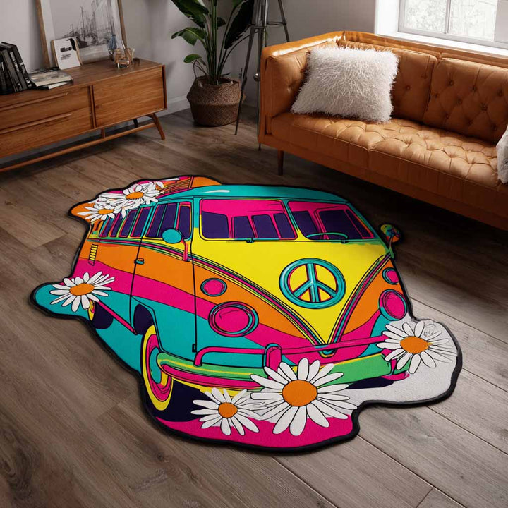 Formteppe - Hippiebuss med margeritter
