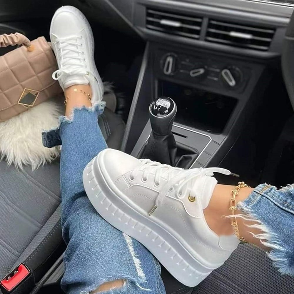 Chunky sneakers med tykk såle for dame – behagelige snøresko i seks farger