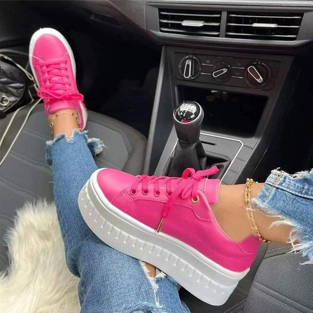 Chunky sneakers med tykk såle for dame – behagelige snøresko i seks farger