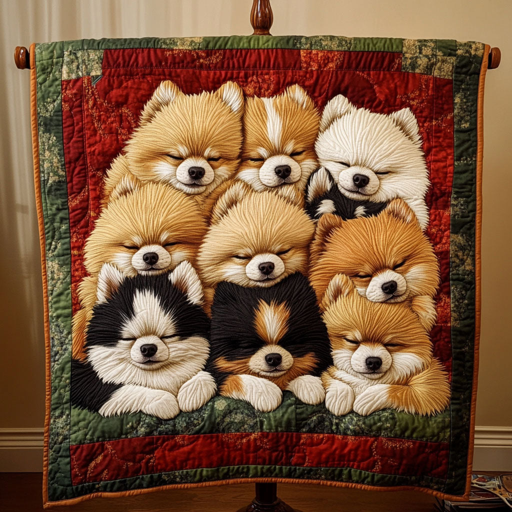 Quiltet pledd - Pomeranian-valper sammen