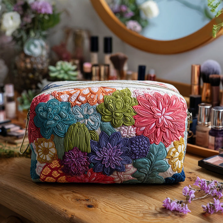 Sminkepung - Blomster i rosa og turkis