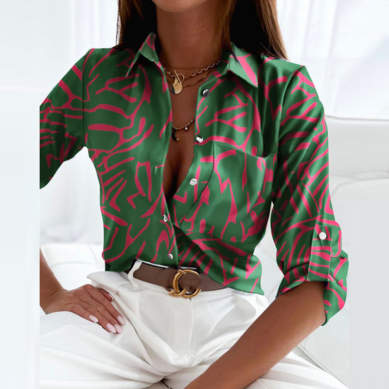 Bluse med nedbrettet krage for dame – mønstret bluse til jobb og fritid, 13 design