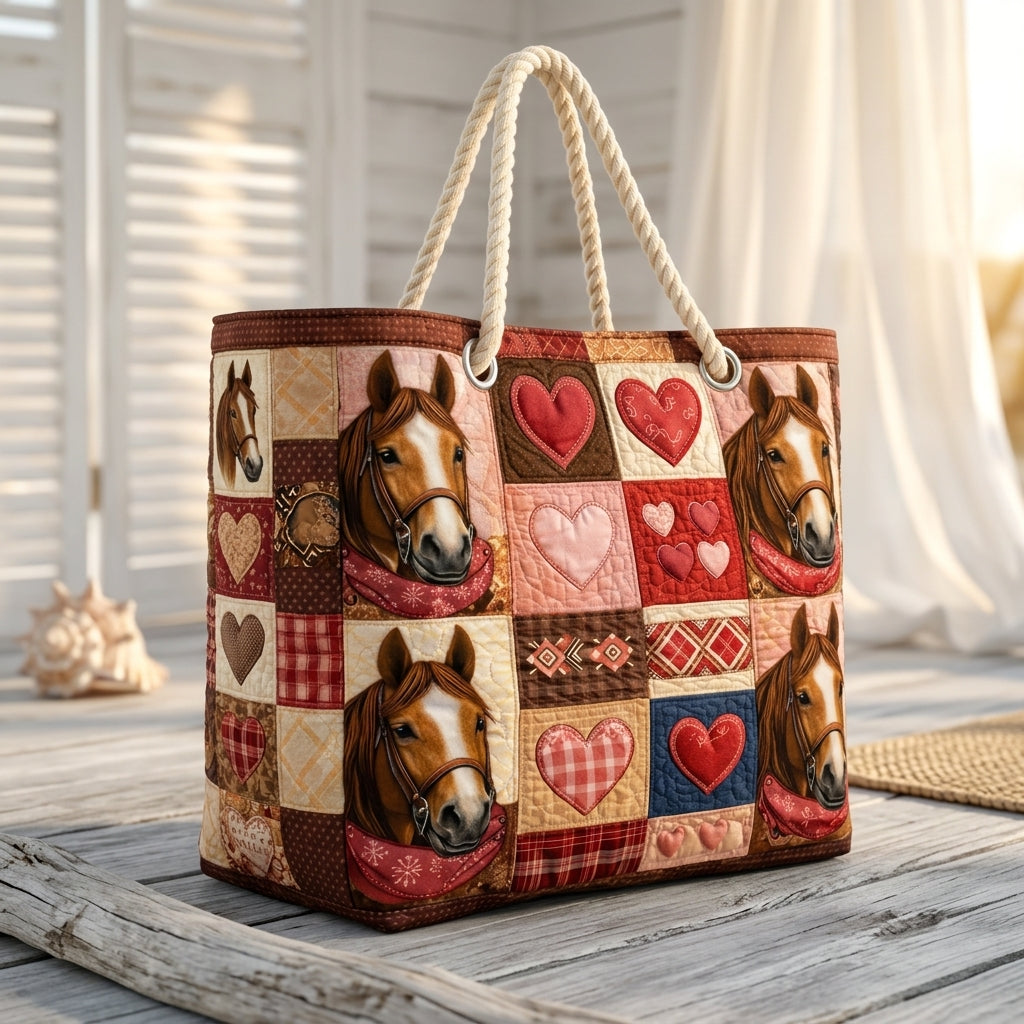 Strandveske - Hester og hjerter i patchwork