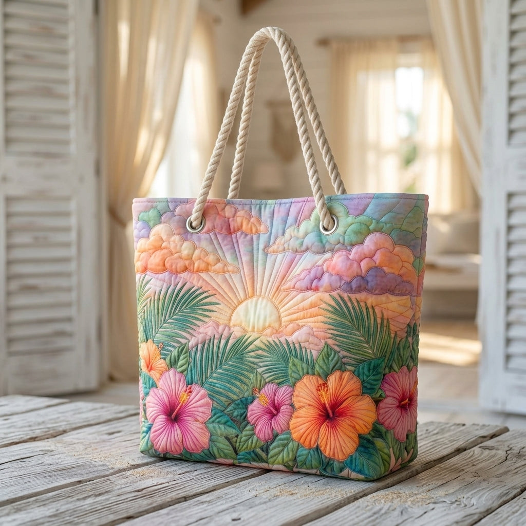 Strandveske - Tropiske blomster i pastell