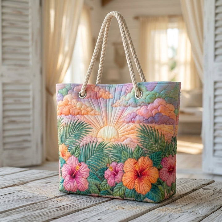 Strandveske - Tropiske blomster i pastell