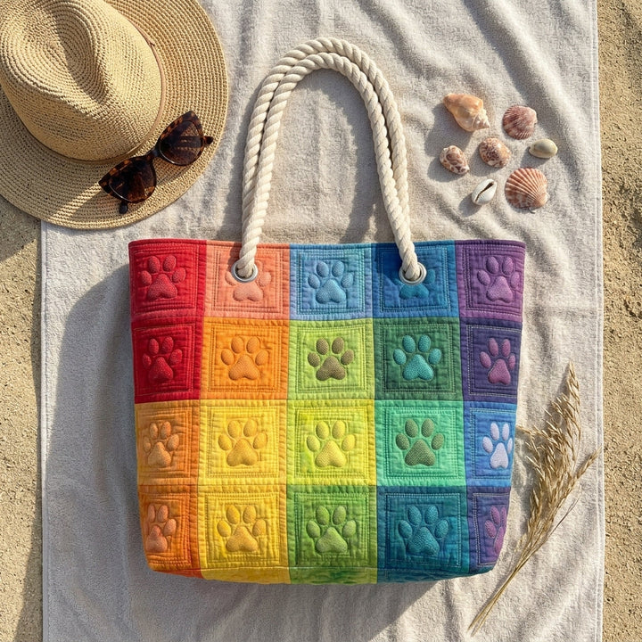 Strandveske - Poteavtrykk i regnbue-patchwork