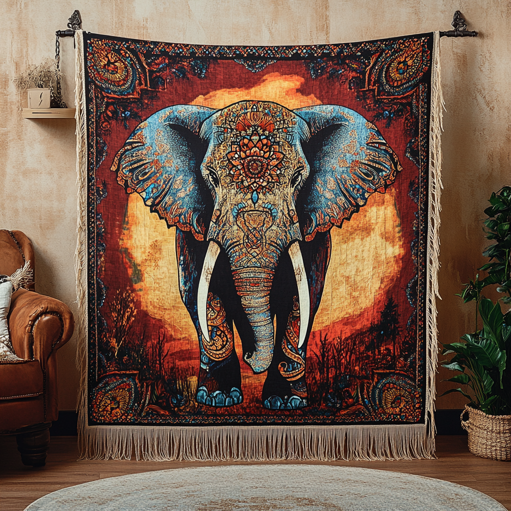 Vevd pledd - Kongelig elefant i mandala