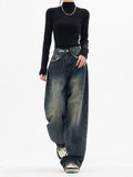 Baggy wide leg jeans med høyt liv for dame – vintage streetwear i ren bomull