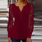 Elegant gjennomsiktig bluse med blomstermønster og lange ermer for dame