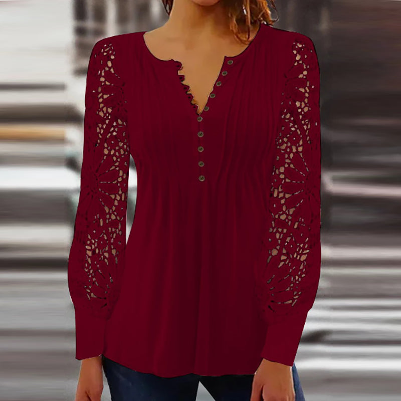 Elegant gjennomsiktig bluse med blomstermønster og lange ermer for dame